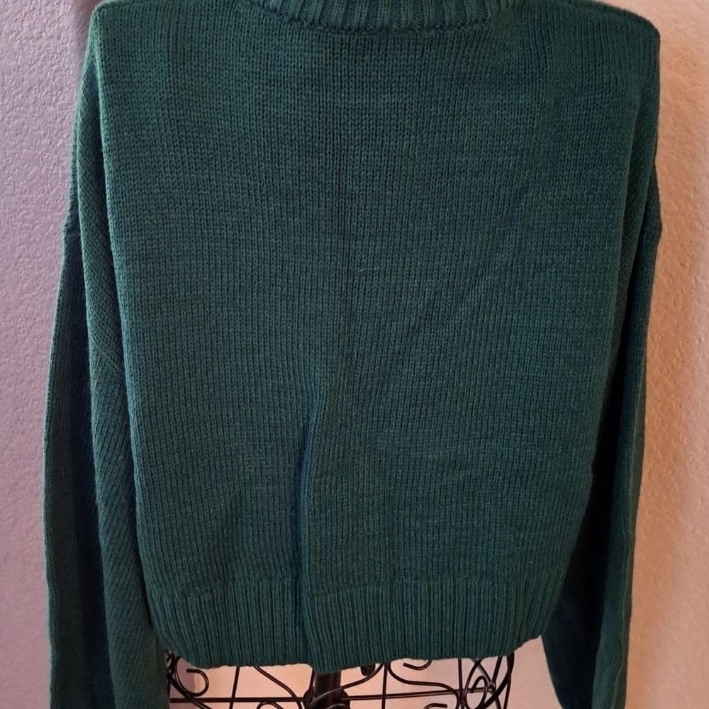 Green Women's Medium Zippered Sweater - Picture 3 of 4